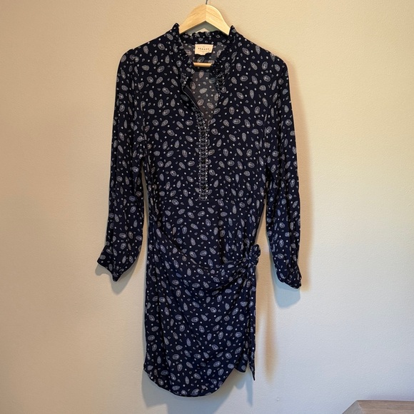 SEZANE Capri Floral Long Sleeve Wrap Mini Dress in Bandana Blue sz US 8 / FR 40 - Picture 7 of 16